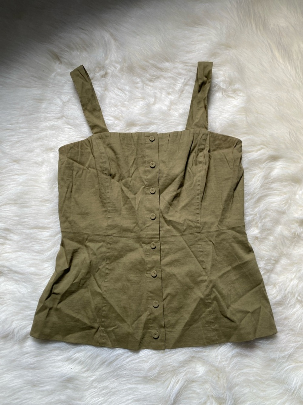 Theory Olive Green Button-Front Square Neck Camisole